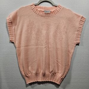 Vintage Adele Knitwear Salmon Pink Floral Pullover Vest Sweater Small Medium USA